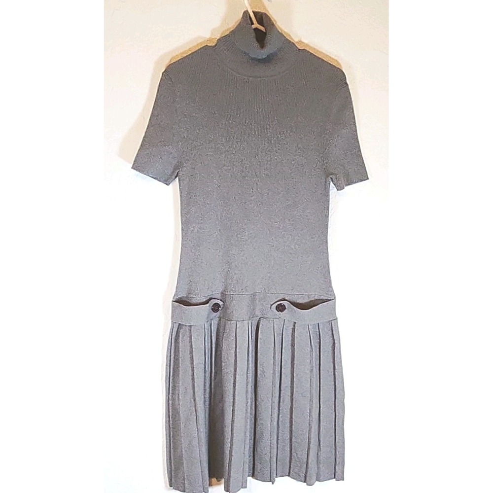 moda international knit dress | Dresses | Moda International Gray Cotton Blend Sweater Pleated Skirt Y2k Sz L Turtleneck sweater